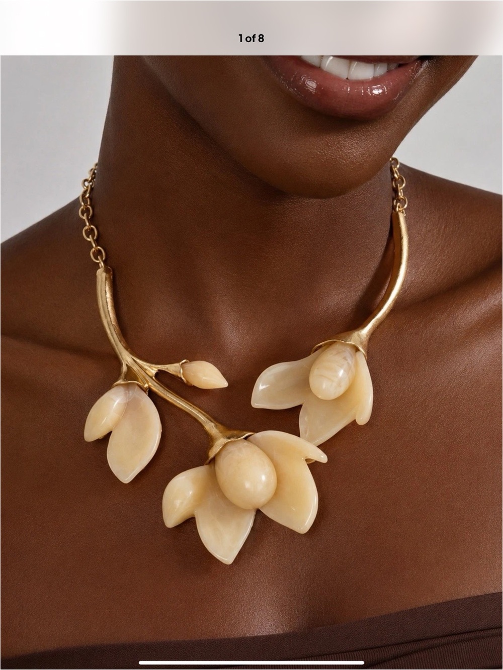 Art Nouveau Artisanal Flower Necklace Museum Magnolia Floral Jade Gold Botanical - Picture 2 of 8